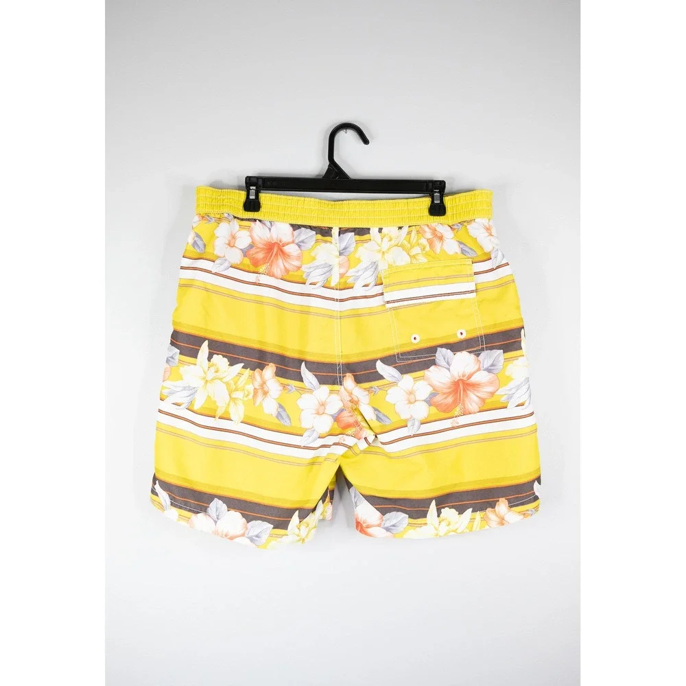 Tommy Bahama Swim Trunks Mens Large Yellow Excellent Floral Striped Board Shorts